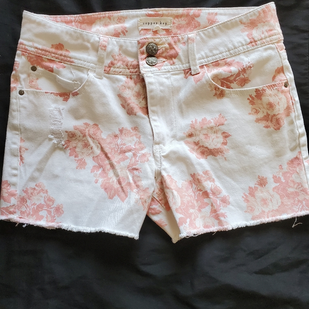 White floral jean shorts